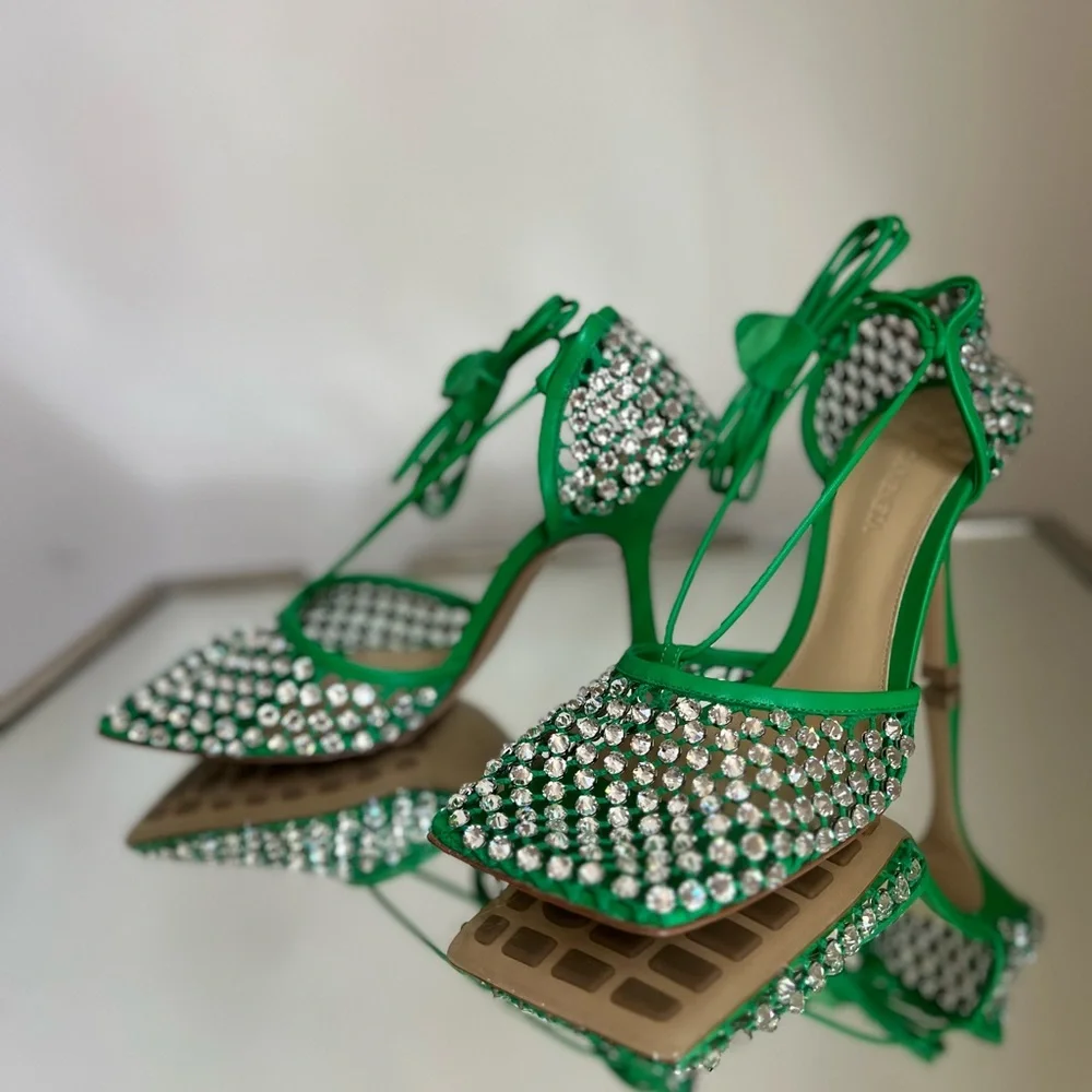 New Bottega VENETA crystal Sandal Rhinestone mesh and leather sandals $1,950
